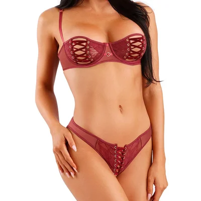 fantasty lingerie edge lace bra crotchless panty set