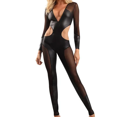 fantasy lingerie edge wetlook mesh catsuit