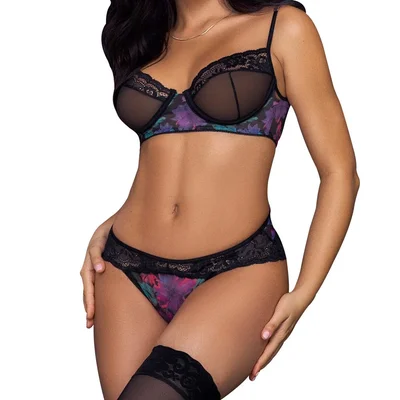 mapale lace and floral print bra and panty set