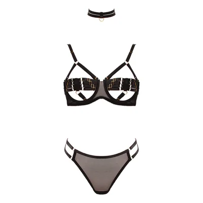 love in leather muse peek a boo 3 piece bra set