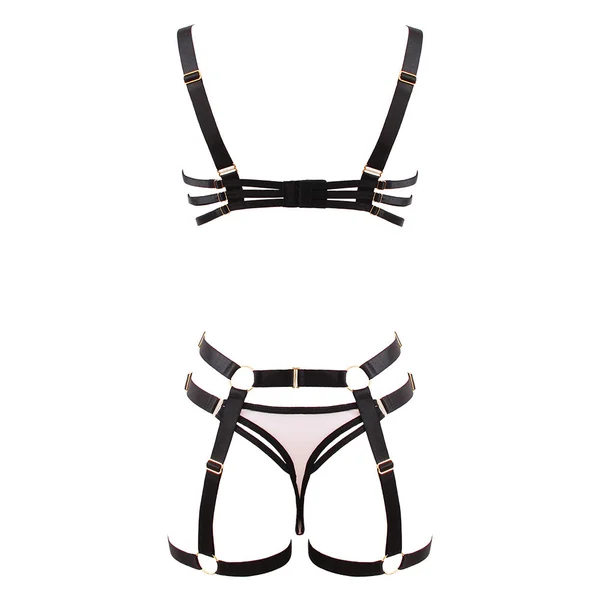 Love in Leather Contrast Black & Nude 3 Piece Bra Set — image 2 of 2