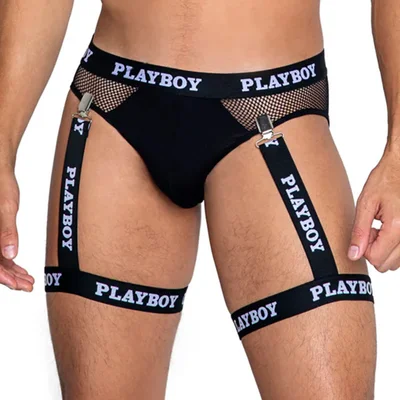 playboy mens dark room suspender set