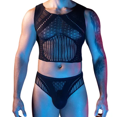 love in leather stripe singlet brief set
