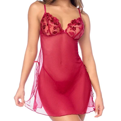 mapale embroidered sheer babydoll with panty