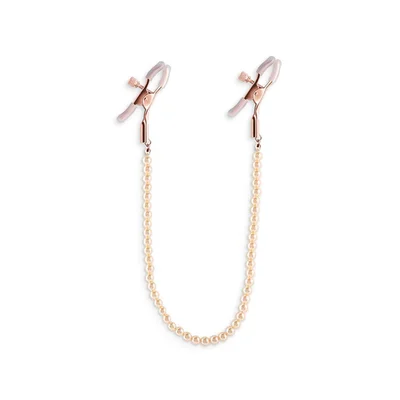 bound alligator style nipple clamps with pearl chain