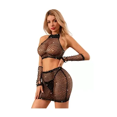 star system fishnet top and skirt