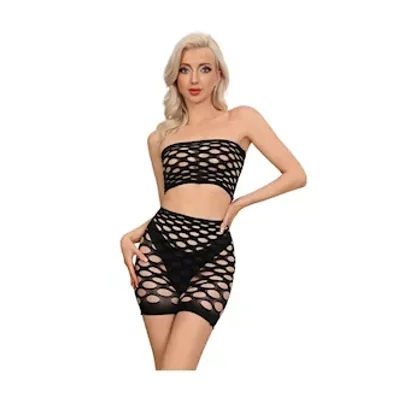 black hole fishnet bodystocking top and pants set