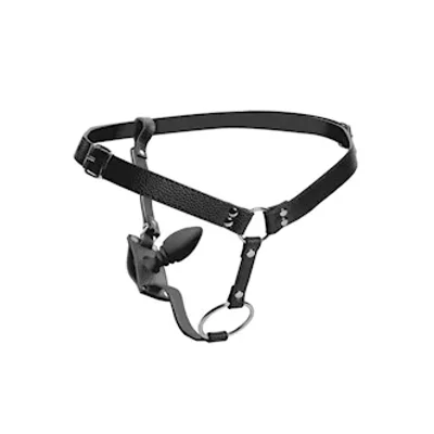 male harness with silicone butt plug