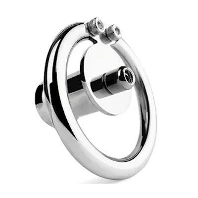 full circle hex locked steel inverted chastity cage with dildo attachment
