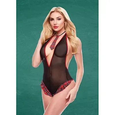 teacher039s pet schoolgirl see thru crotchless teddy wtie blackred ml