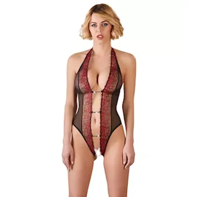 crotchless bodysuit with rhinestones