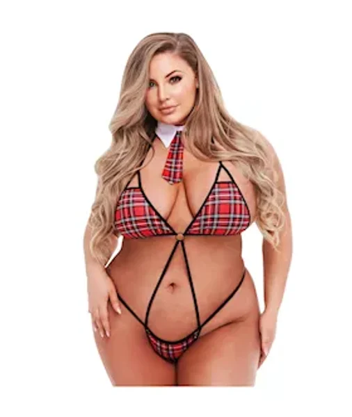 Schoolgirl Plaid Strappy Teddy And Tie — image 5 of 8