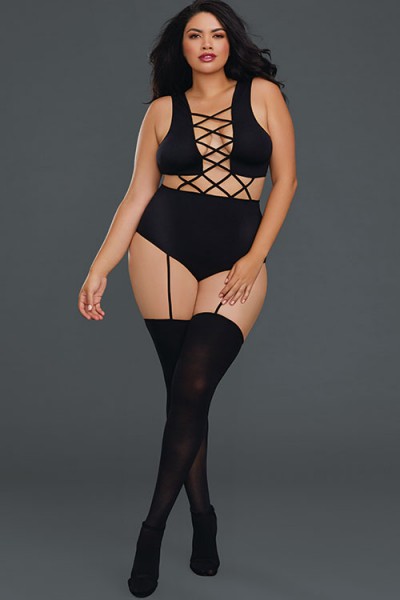 Dreamgirl New Wave Knitted Cut-Out Bodystocking Teddy