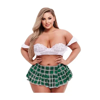 schoolgirl plaid lace bustier and skirt set