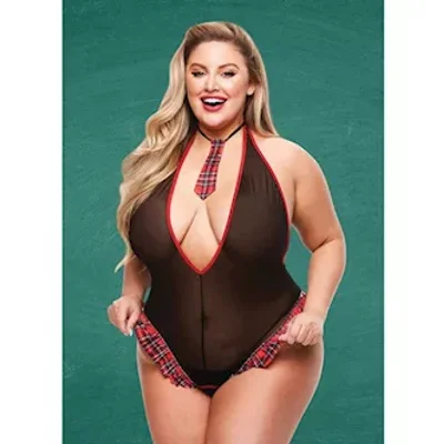 teacher039s pet schoolgirl see thru crotchless teddy wtie blackred qn
