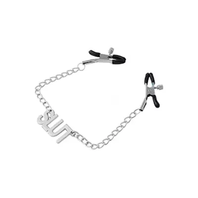 slut chained nipple clamps