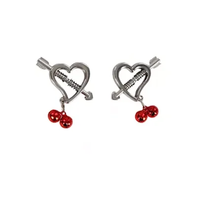 heart spring secured nipple clamps with bells