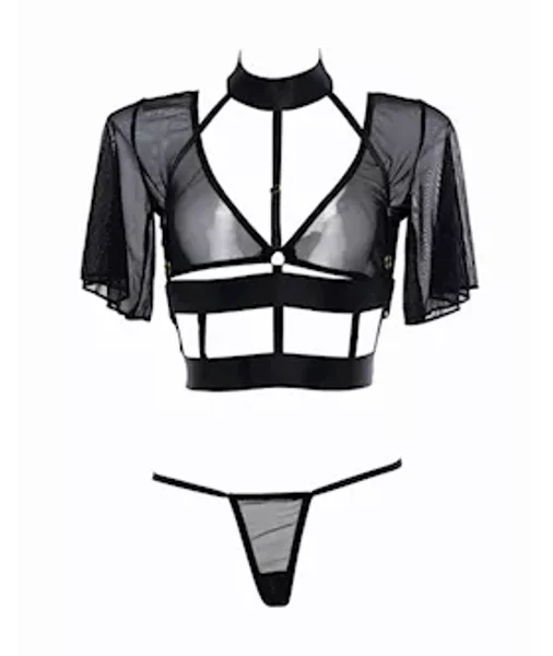 Adore Dreamer Sheer Mesh Strappy Top &amp; Thong Black O/s — image 4 of 4