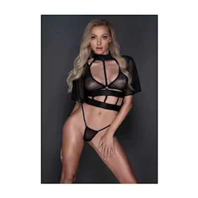 adore dreamer sheer mesh strappy top amp thong black os