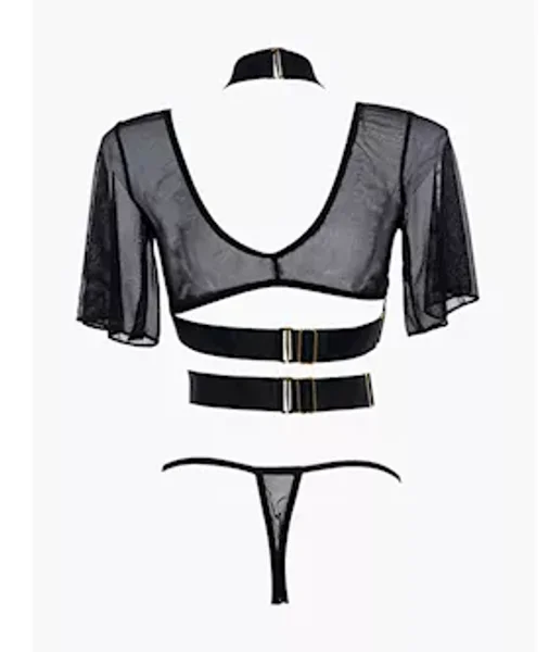 Adore Dreamer Sheer Mesh Strappy Top &amp; Thong Black O/s — image 3 of 4