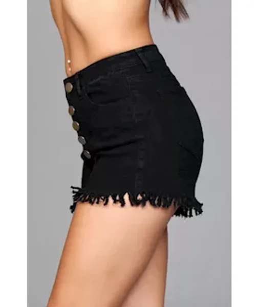 High Waisted Fringed Button Shorts — image 3 of 4