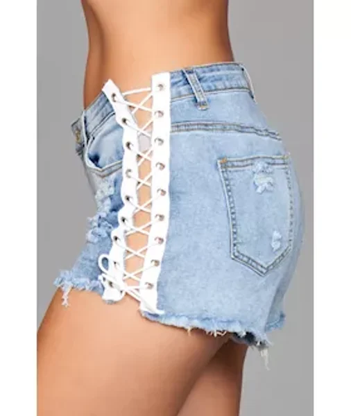 Looped In Distressed Denim Shorts — image 2 of 6