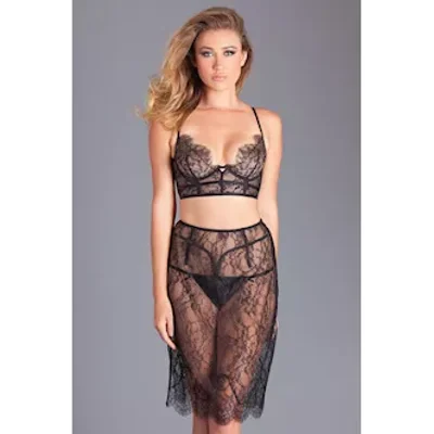 two piece lace bralette and eyelash slip dress