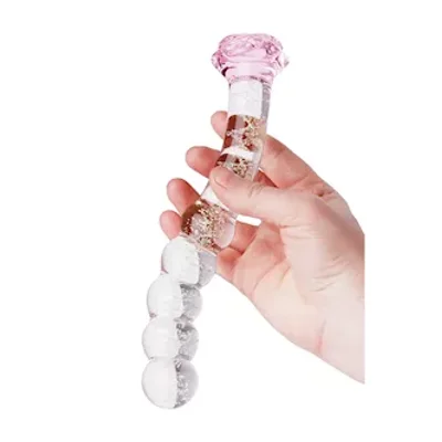 glow in the dark angled beaded rose glass massager