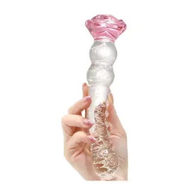 glow in the dark spined rose glass dildo