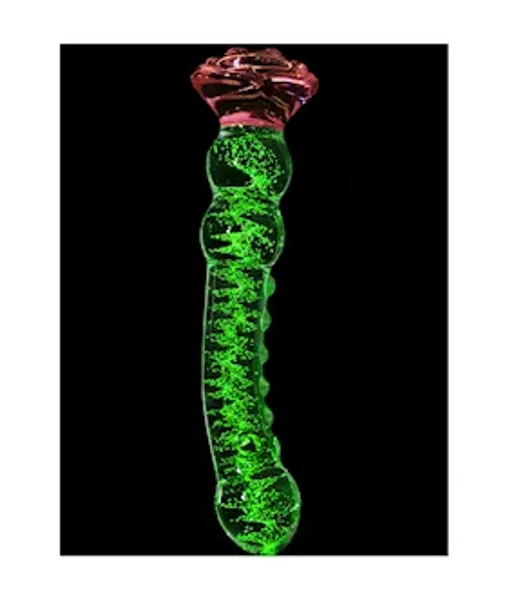 Glow In The Dark Spined Rose Glass Dildo — image 3 of 7