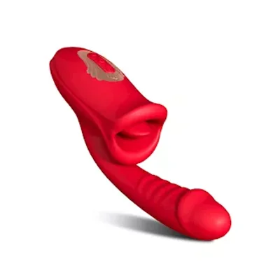 dual stimulation vibrator with licking tongue and realistic dildo