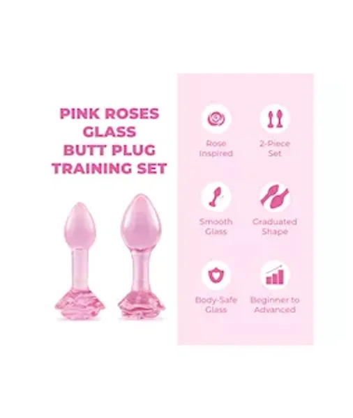 B Vibe Pink Roses Glass Butt Plug Training Set — image 2 of 5