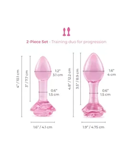 B Vibe Pink Roses Glass Butt Plug Training Set — image 5 of 5