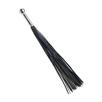 bound x textured leather flogger with round metal handle