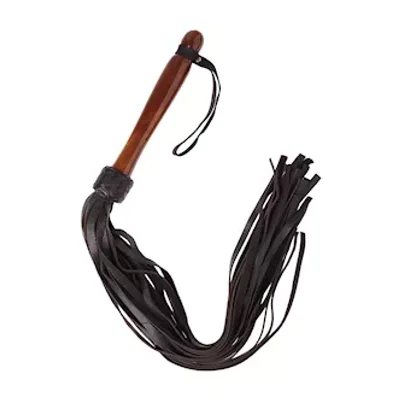 bound x leather flogger with wooden handle