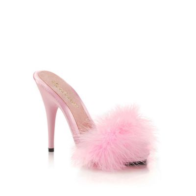 Fabulicious by Pleaser 5 Baby Pink Stiletto Slippers with Marabou Puff