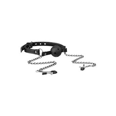 easytoys open ball gag with nipple clamps