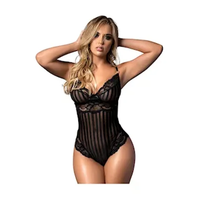 lavish striped mesh lace bodysuit