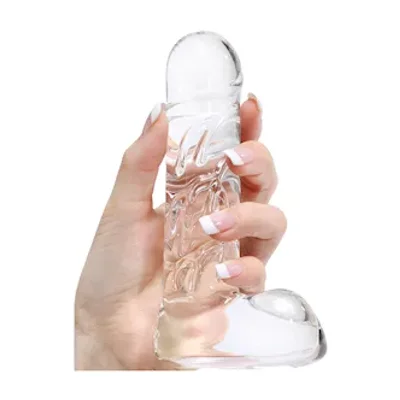 lucent scrawling glass dildo with balls