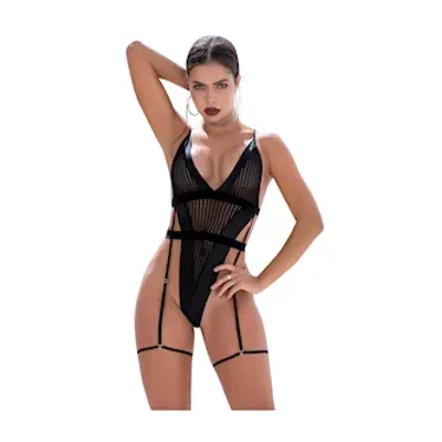 striped wet look bodysuit