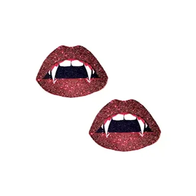 vampire fang red glitter lip blacklight nipple cover pasties