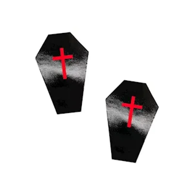 dom squad wet vinyl black coffin nipple cover pasties