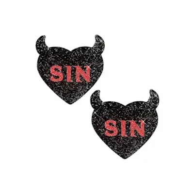 sin city black devil glitter heart nipple cover pasties