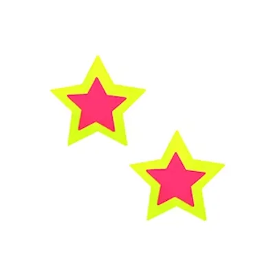 neon yellow pink blacklight double starburst starry nights nipple cover pasties