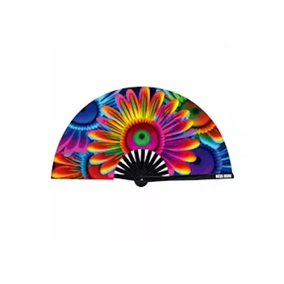 neon carnival daisy blacklight folding fan