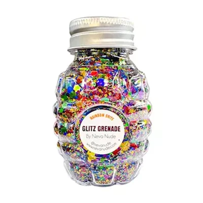 rainbow brite cosmetic glitter glitz grenade keychain in aloe gel
