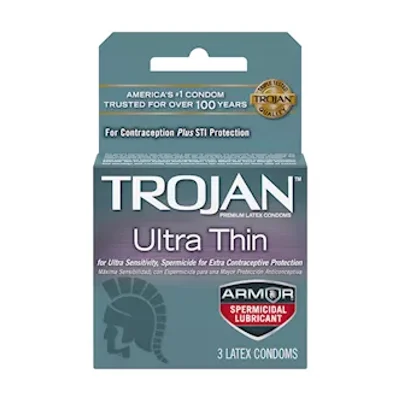 trojan ultra thin armour spermicidal condoms 3 pack