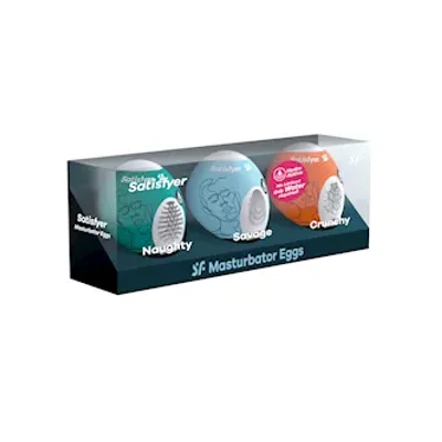 satisfyer masturbator eggs set of 3 naughty savage crunchy