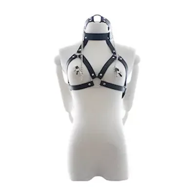kinki bondage harness with nipple clamps