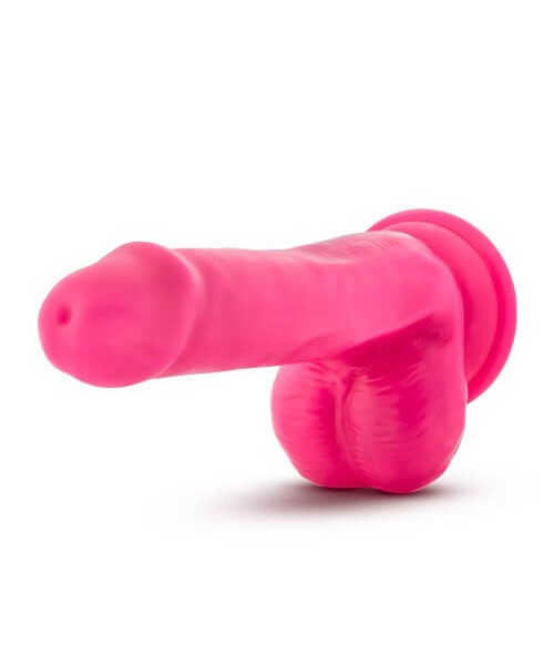6 Inch Dual Density Cock with Balls Neon Pink — image 4 of 6
